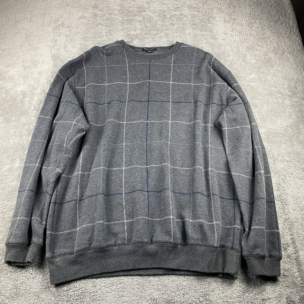 Nautica Sweater Mens XL Gray White Sailing Pullover